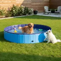 Piscine pliable pour chien bleue 160 x 160 x 30 cm en PVC, piscine pour chiens et animaux de compagnie, piscine pour animaux de compagnie pour jardin, terrasse et loisirs en plein air, bain pour chien pour se rafraîchir en été, piscine portable pour chiens de grande et petite taille 1