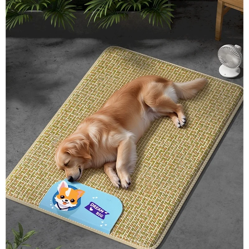Universal Summer Sleep Ice Mat For Cat And Dog Cool Breathable Cooling Woven Rattan Dog Mattress Moisture-Proof Non-Slip Pet Bed 1