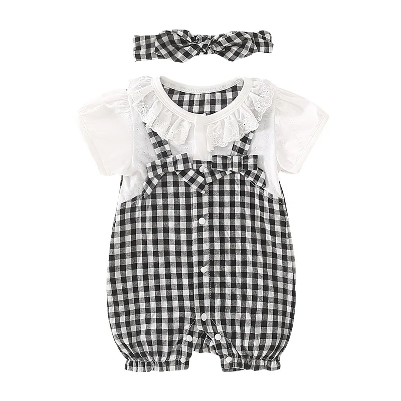 

0-48M Newborn Kids Baby Boys Girls Clothes Summer Short Sleeve Romper Infant Cute Plaid Cotton Jumpsuit Lovely Body Suit Outfit