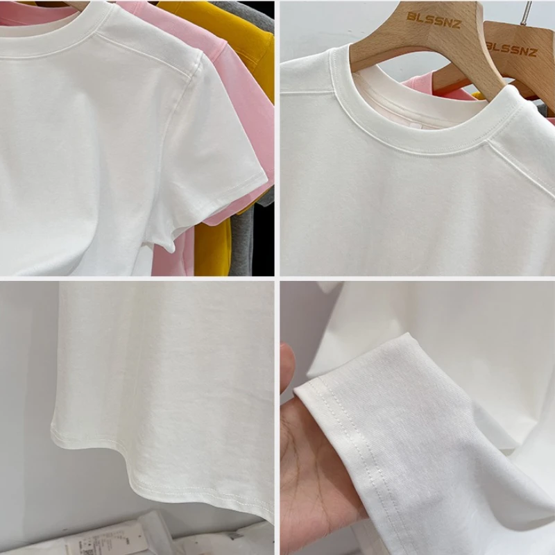 AOSSVIAO 2025 الصلبة الأساسية قصيرة الأكمام المرأة التي شيرت عادية فضفاض س الرقبة قمة الموضة تي شيرت السيدات الكورية تي شيرت الشارع الشهير 6