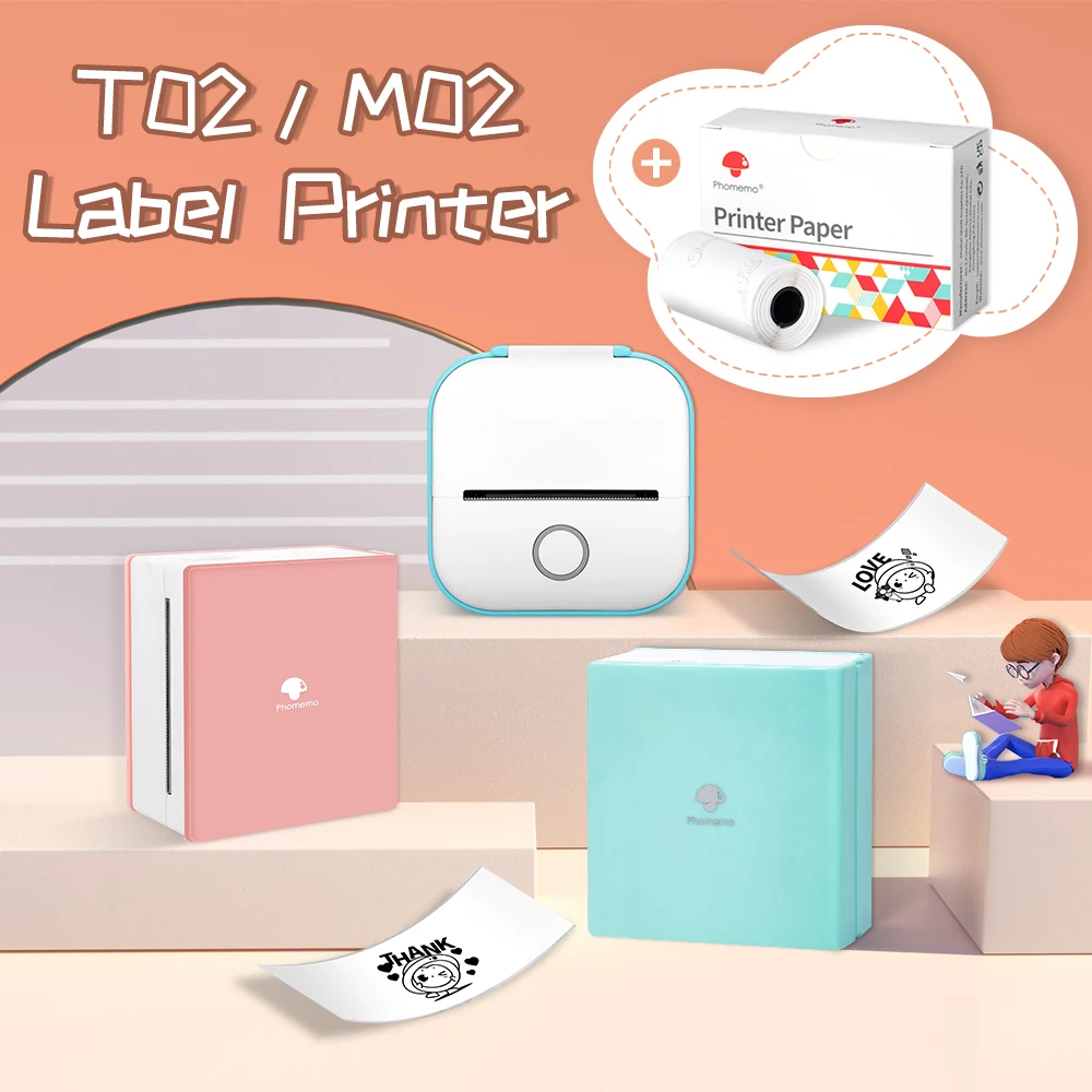 

Phomemo T02 Portable Mini Wireless Thermal Pocket Printer Self-adhesive Stickers Use for DIY,Journal Sticker impresora portátil