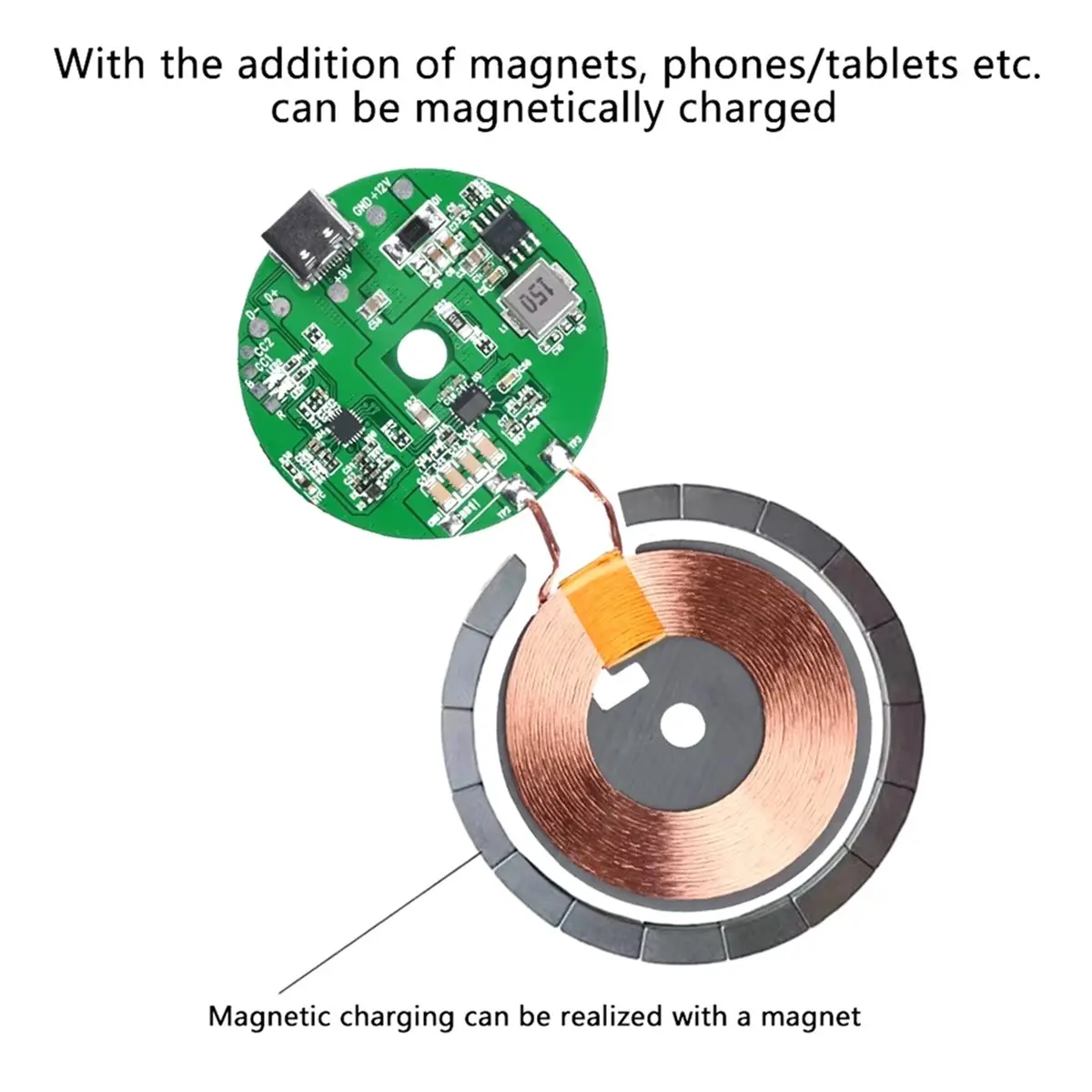 (A23G) TYPE-C 20W 고출력 고속 충전기 무선 충전기 송신기 모듈 스페이서 0-10MM 무선 충전 스테이션 무선 충전기