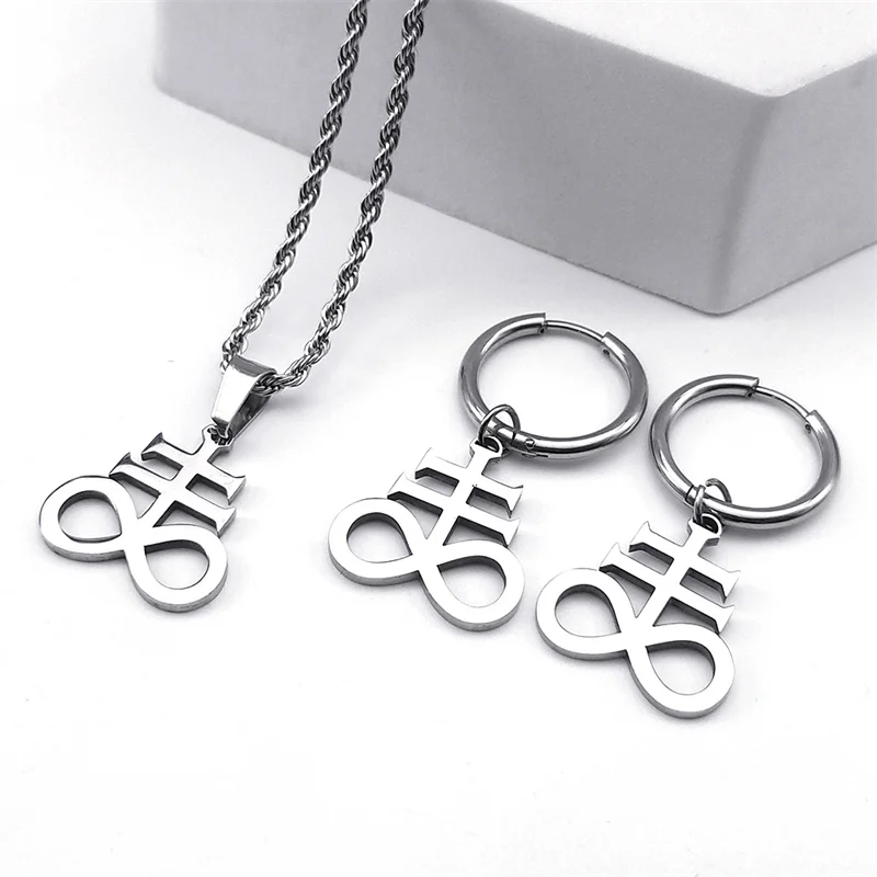 Edelstahl-Schmuckset, Satan-Kreuz, Kirche des Satans, Symbol, Emblem, Schwefelschild, Siegel, Charm, Halskette, Armband, Ring, Ohrring – Detail 17