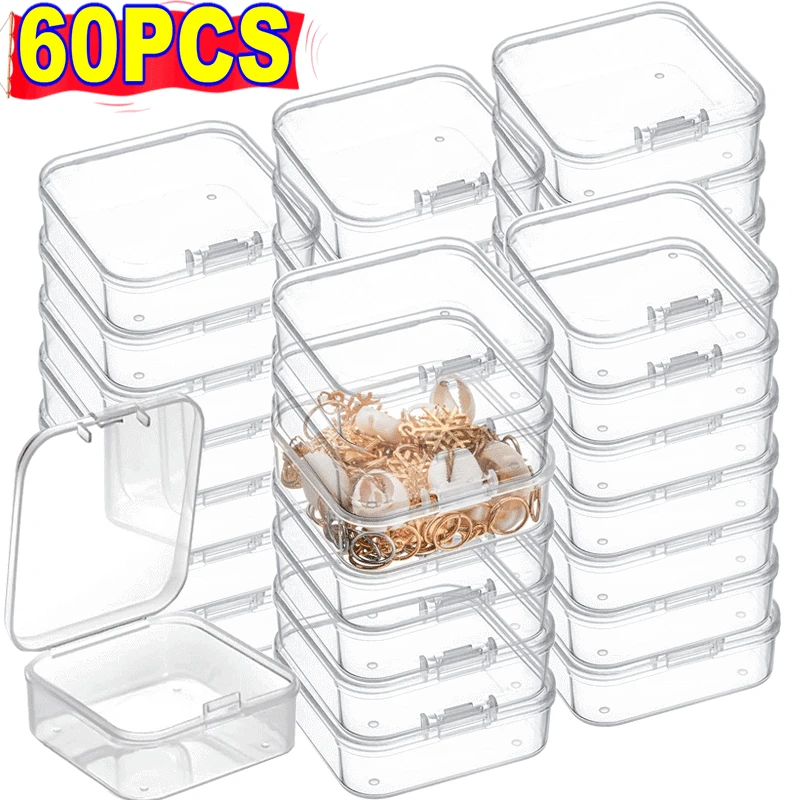 

60Pcs 4.3*4.3*2cm Mini Clear Plastic Storage Box Containers with Lids Empty Hinged Boxes for Beads DIY Craft Jewelry Making