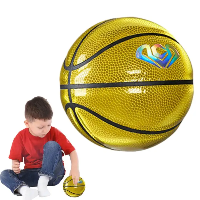 

Small Basketball Size 1 Glowing Reflective Basketball PU Leather Photo Prop Collectible Mini Basketball Ornament For Kids And