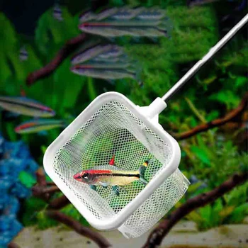 Aquarium Square Fishing Net With Suction Cup Extendable Long Handle Fishing Gear For Catching Fish Shrimp Tank Clean Supplies