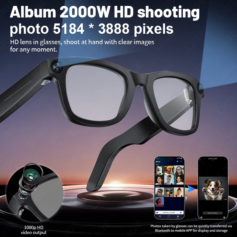 SG-70 HD AI Smart Translation Camera Glasses Long-lasting Battery Voice Assistant Control Calling Music Outdoor Glasses