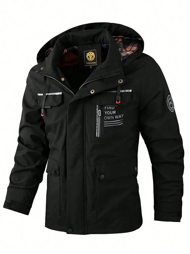 ZABA Men's Fashion Hooded Jacket Jacket Multi-Pocket Waterproof