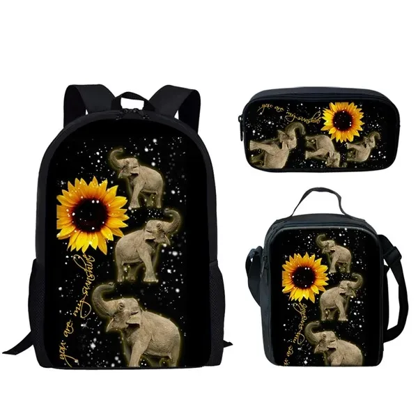 Student School Backpack with Sunflowers and 3D Animal Print, Laptop Backpack, Backpack, Lunch Bag, Pencil Case, Harajuku, Popula