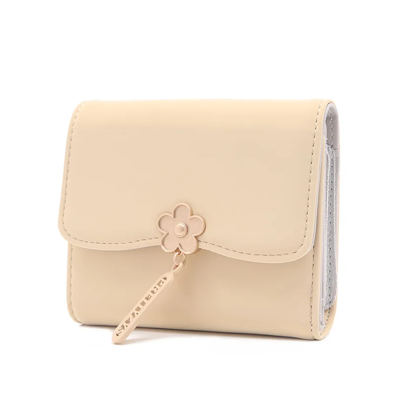 New Style Women's Wallet Small Fresh Simple Ins Floral Pendant Tri Fold Multi Card Slot Coin Purse