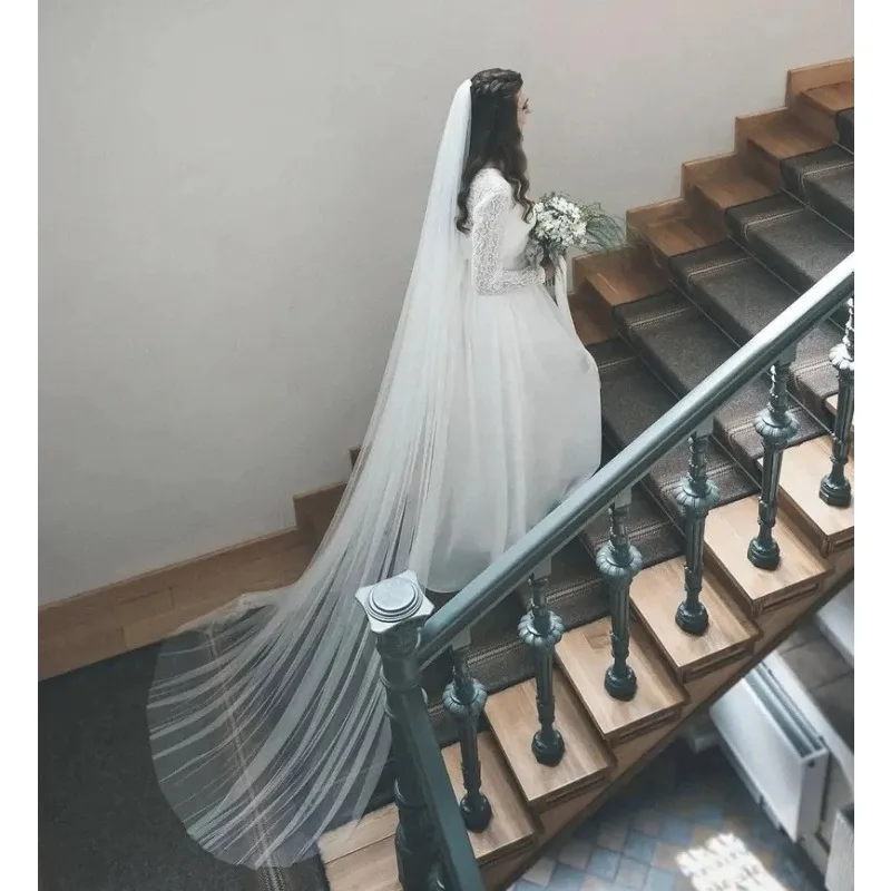 One-Layer Soft Tulle Long Bridal Veils Comb Marriage Accessories Bride Hair Wedding Veil 3 Meters bridal veil