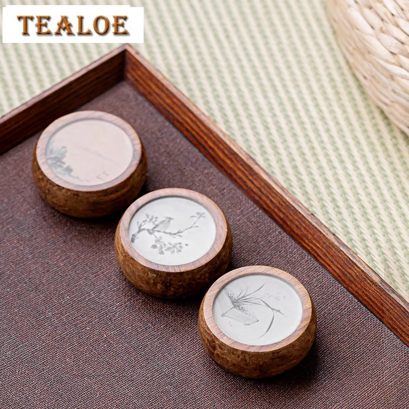 Chinese Flower Bird Heavy Bamboo Cover Holder Tea Pot Bowl Cover Lid Stand Frame Coaster Base Kung Fu Tea Ceremony Accessories