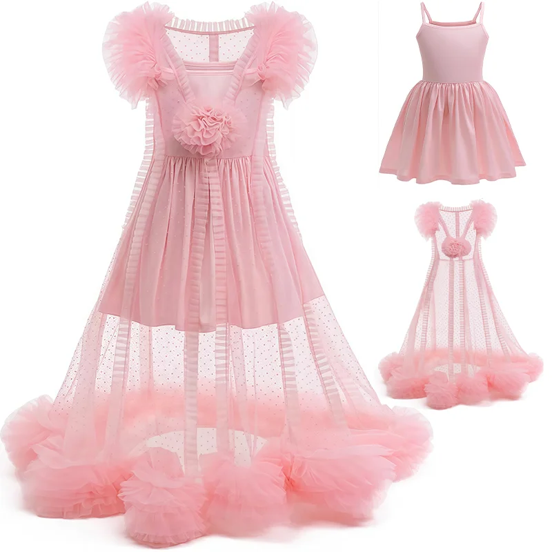 Schwarzes langes Kleid für Kinder im bösen Zauberer-Stil, rosa Hexen-Prinzessinnenkleid für Mädchen, Gothic-Karnevals-Geburtstagsparty-Outfits, Halloween-Kostüm – Detail 20