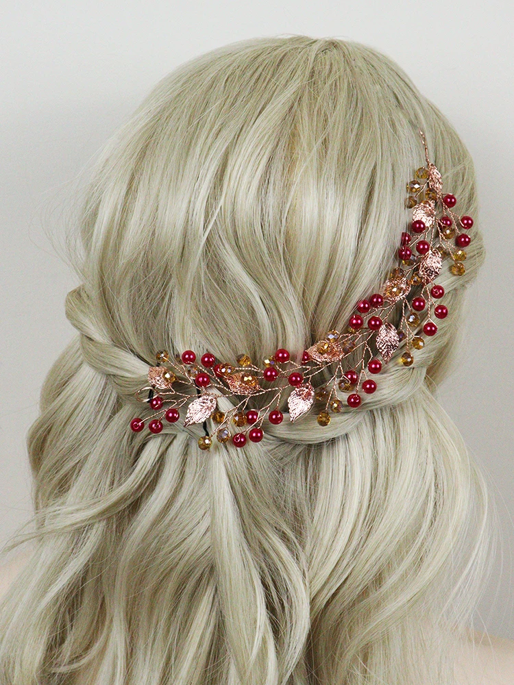 Red Pearl Crystal Headbands Ethnic Women Headpieces Bridesmaid Hair Accessories Gift Guest Wedding Headdress Bridal Hair Vine