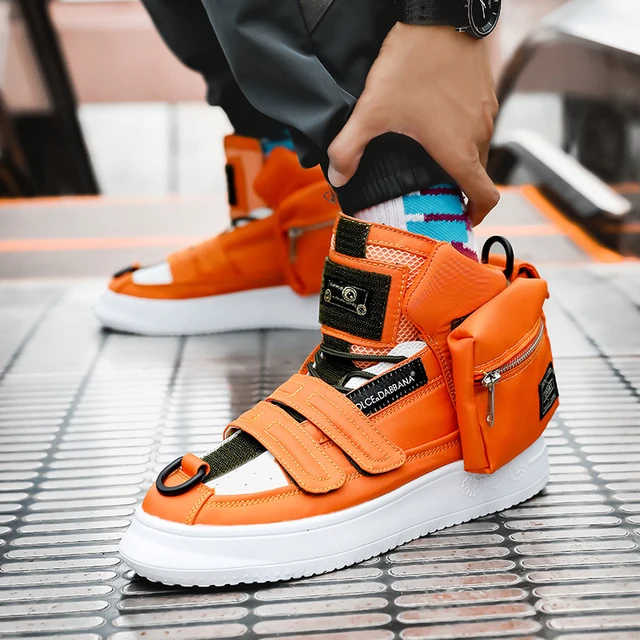 NewStylish Mens Casual Shoes Contrast orange high-top sneakers