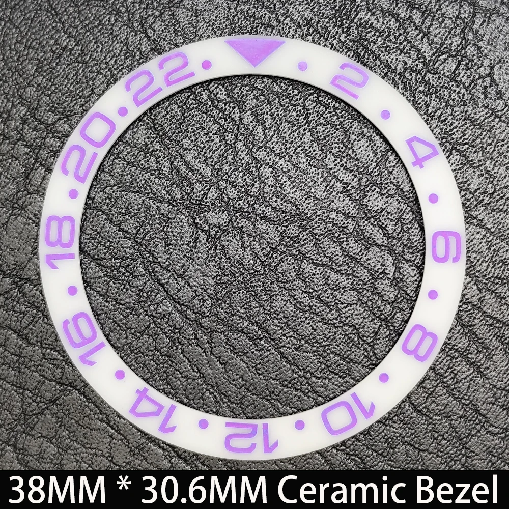 Elegant Blue Luminous Bezel GMT and Diving Watch Insert, Sloping 38mm x 30.6mm Ceramic/Aluminum