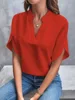Summer Elegant Women's Blouse New V-neck Short Sleeve Solid Color Loose Shirt Casual White Tops Office Lady Blouses 3