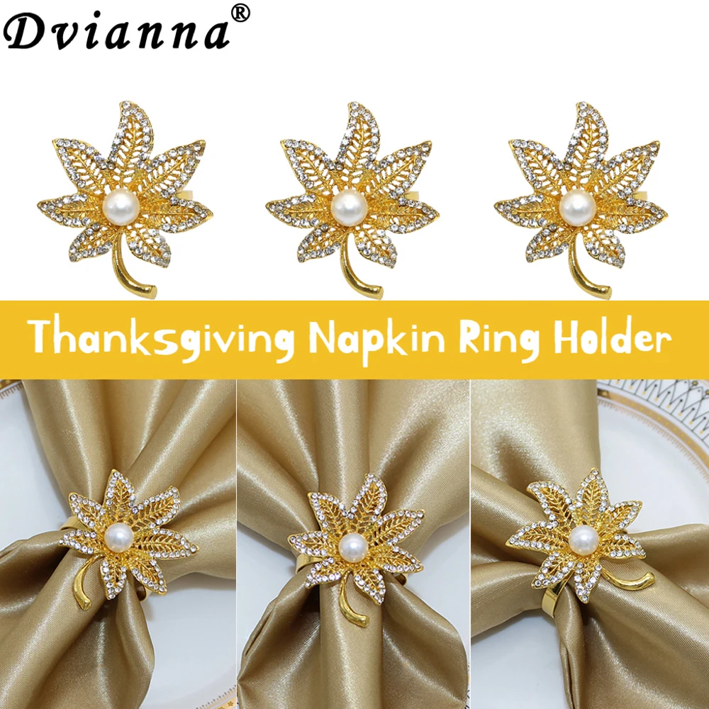 

24Pcs Fall Leaves Gold Christening Bangle Metal Maple Leaf Napkin Holder Thanksgiving Easter Dinner Table Decoration HWL19