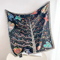 Luxury Love Tree Print Designer 90 Square Scarf Twill Silk Women Head Shawls Wraps Neck Scarves Hijab Bandana Pashmina Handband 1