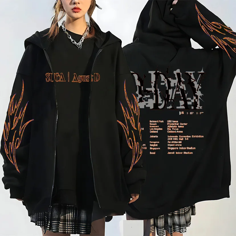 

Kpop Agust D D-DAY Print Zip-up Hoodie Korean Style Y2k Harajuku Fashion Women Sweatshirts Winter Warm Zipper Hoody Coats