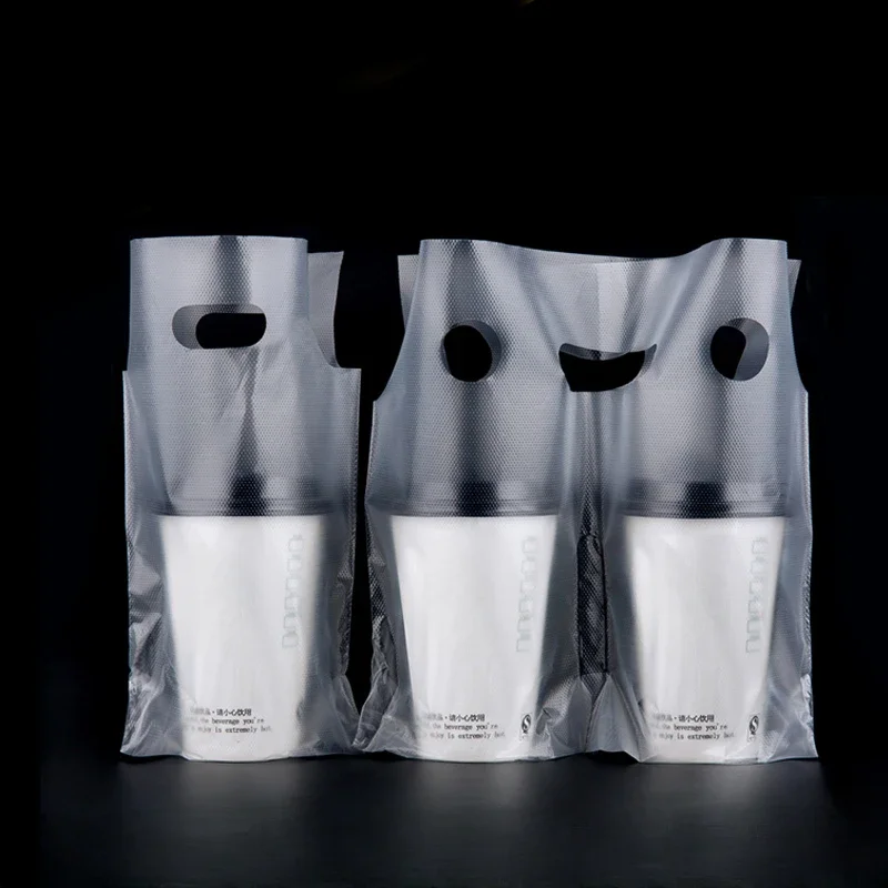 Milk Tea Takeaway Packaging Bag Beverages Coffee Single Cup Double Cup Bag Disposable Transparent Plastic Portable Packaging Bag 2