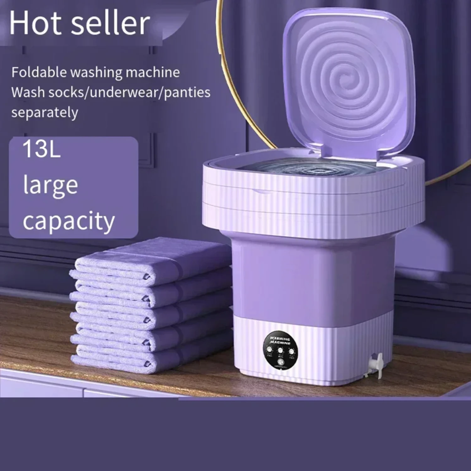 6L 11L 13L Portable Mini Washing Machine Large Capacity Clothes Spin Dryer Bucket Travel Underwear Ultrasonic Folding Washer 5