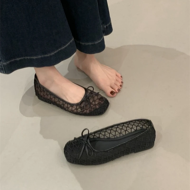 봄철 통풍이 잘되는 여성 메리제인 슈즈, 패셔너블한 슬립온, 편안한 스트릿 스타일, 부드러운 밑창, 여성용 드레스 플랫 슈즈