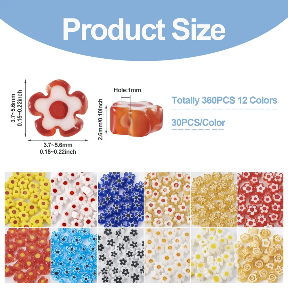 360Pcs Handmade Flower Millefiori Lampwork Glass Bead Strands Loose Beads for DIY Bracelet Necklace Jewelry Making Accessories