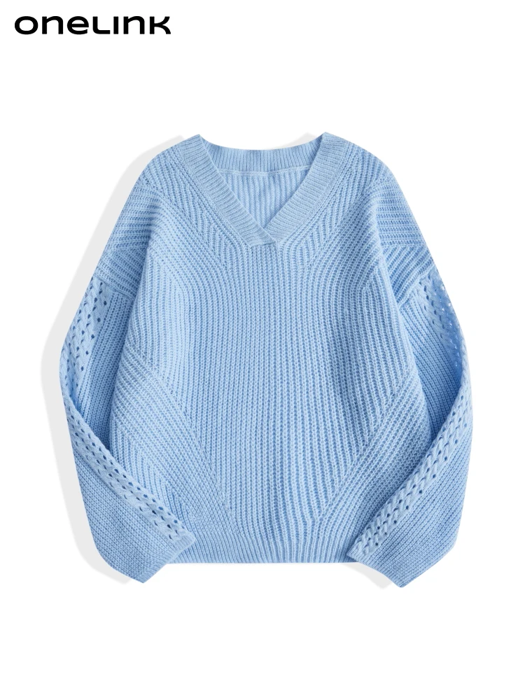

Женский замшевый пуловер Onelink, однотонный Синий Шерстяной Свитер оверсайз с круглым вырезом, зима 2022