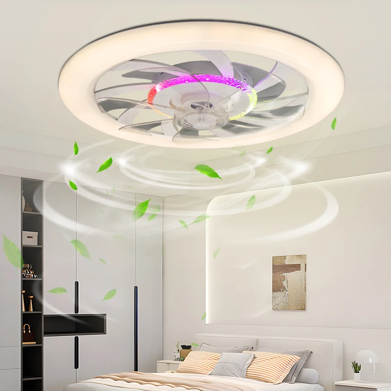 LED Integrated Circular Ceiling Fan Light Remote Control RGB Dimming Living Room and Bedroom Lighting Electric Fan Pendant Light