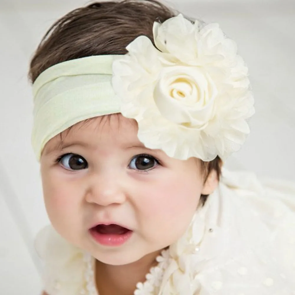Soft Nylon Baby Headband with Chiffon Flower for Newborn Girls