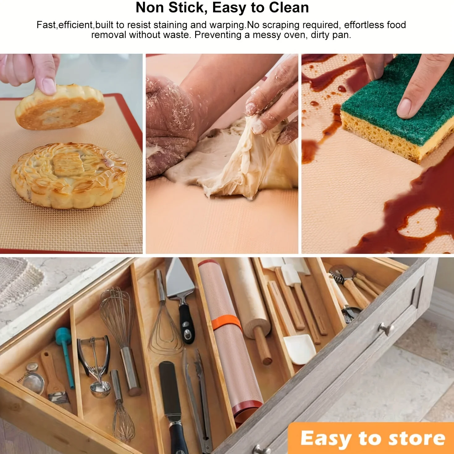 Silicone Baking Mats Set Food Grade Non-stick Reusable Baking Mat Oven Liner Sheet Round & Square Cake Pan Mat