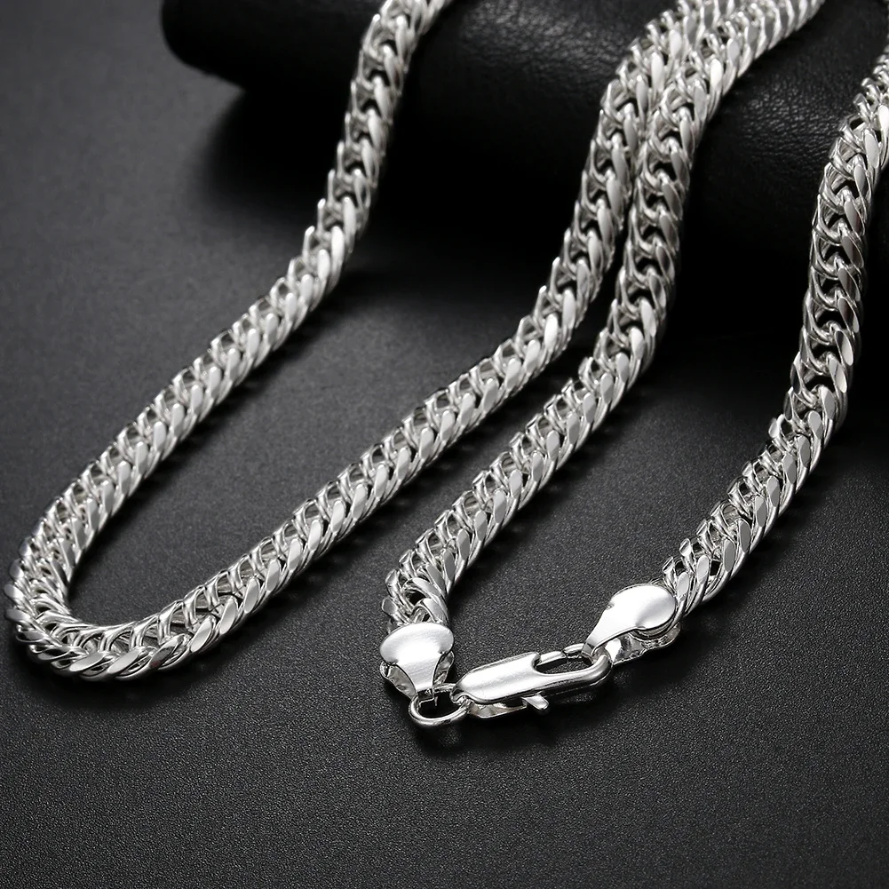 925 Sterling Silver 6MM Solid chain Necklace 50 60cm For Men Women Silver Necklace Charms