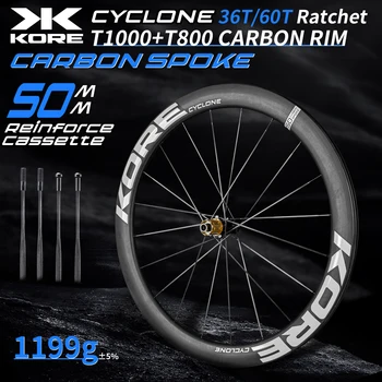 Set di Ruote in Carbonio KORE - 50mm - Cerchi in Carbonio T1000 36T/60T con Mozzo a Cricchetto XDR/HG 700C, Progettato per Prestazioni Ultra-Leggere nel Ciclismo su Strada
