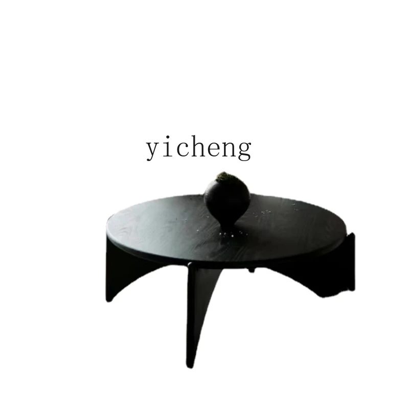 

Zk Tea Table Solid Wood Cream Wind Black Small Coffee Table Log Silent Side Table Living Room
