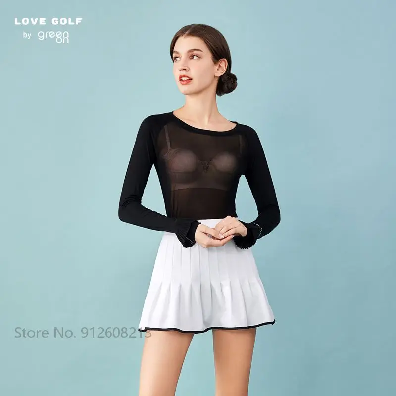 Love Golf Women Sun Protected Bottoming Shirt Long-sleeved Elastic Golf T-shirt Ice Silk Cooling Tops UV-proof Dry Fit Clothing,women golf polo shirt