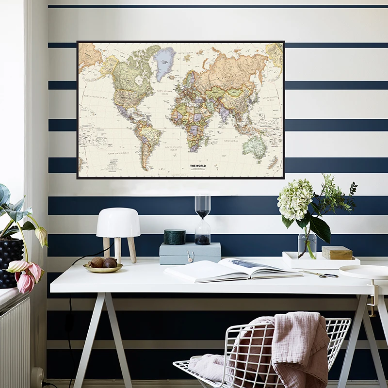 Retro World Map 75*50cm Wall Art Poster and Prints Non-woven Canvas Painting Office School Supplies Room Home Decor Travel Map