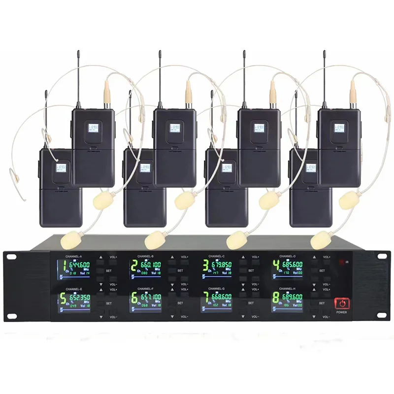 Stage KTV Handheld 8 Channels UHF Wireless Karaoke Microphone Living Singing Metal Dynamic Microphone Wireless