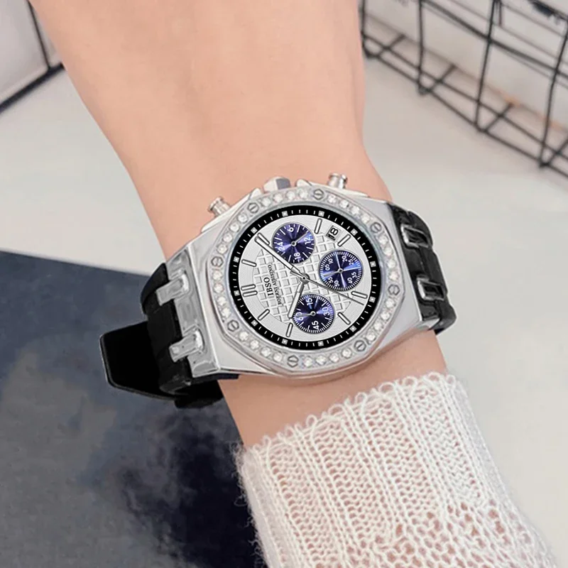 Original Brand Men Watches Date Large Dial Silicone Strap Waterproof Quartz Hand Clock Boy Luxury Crystal Male Wristwatch White