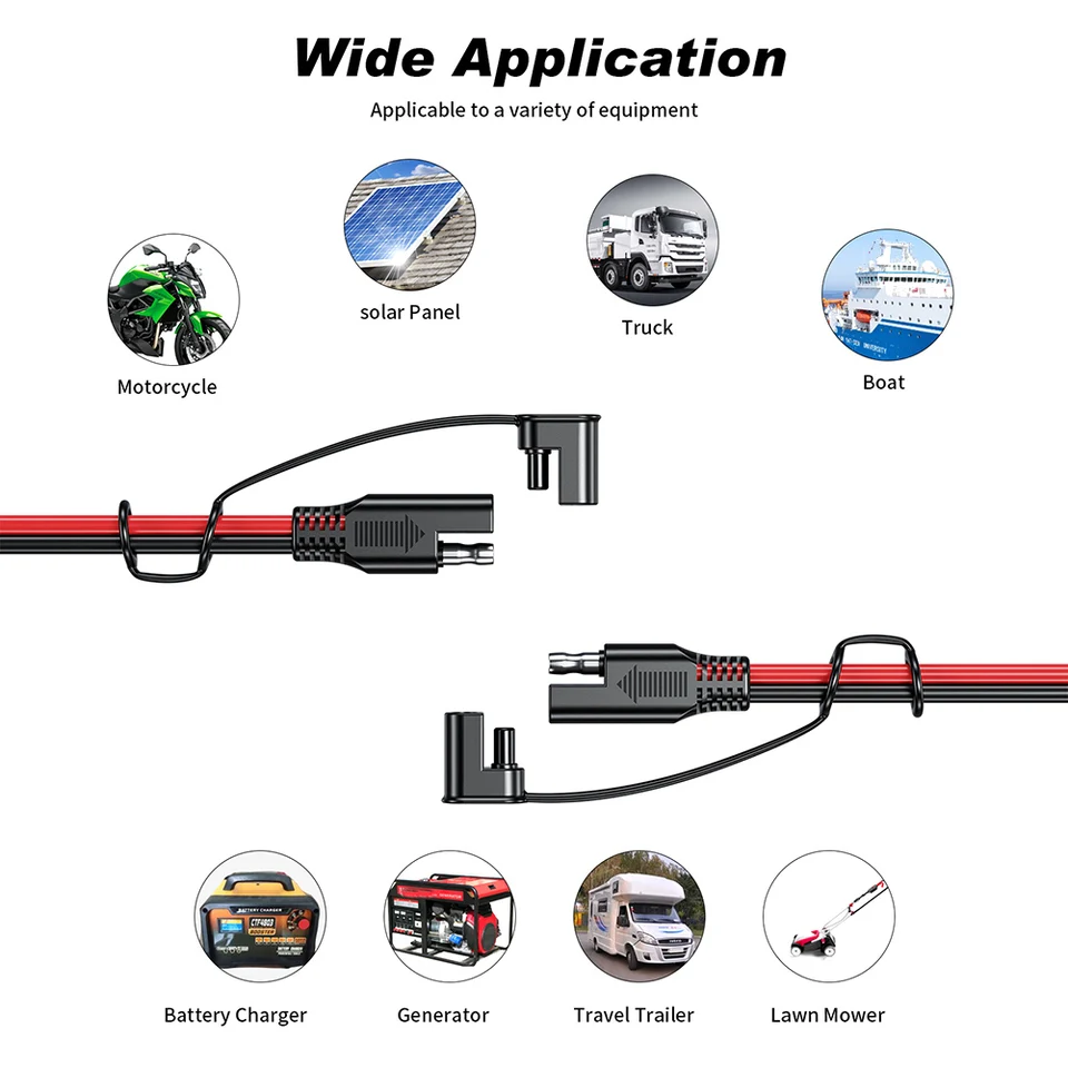 AEISVIK Battery Charging Cables SAE TO SAE 12V-24V Quick Disconnect Extension Cable 2 Pin Dust Cap Dc Connection Cord Plug 12 Feet 16awg Gauge Camp Trai