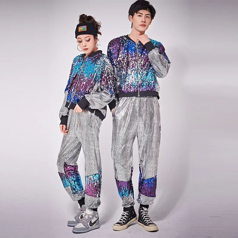 

Modern Dance Performance Gradient Sequins Stage Costumes Nightclub Costume Hip Hop Clothing Set Women Man Loose Jazz