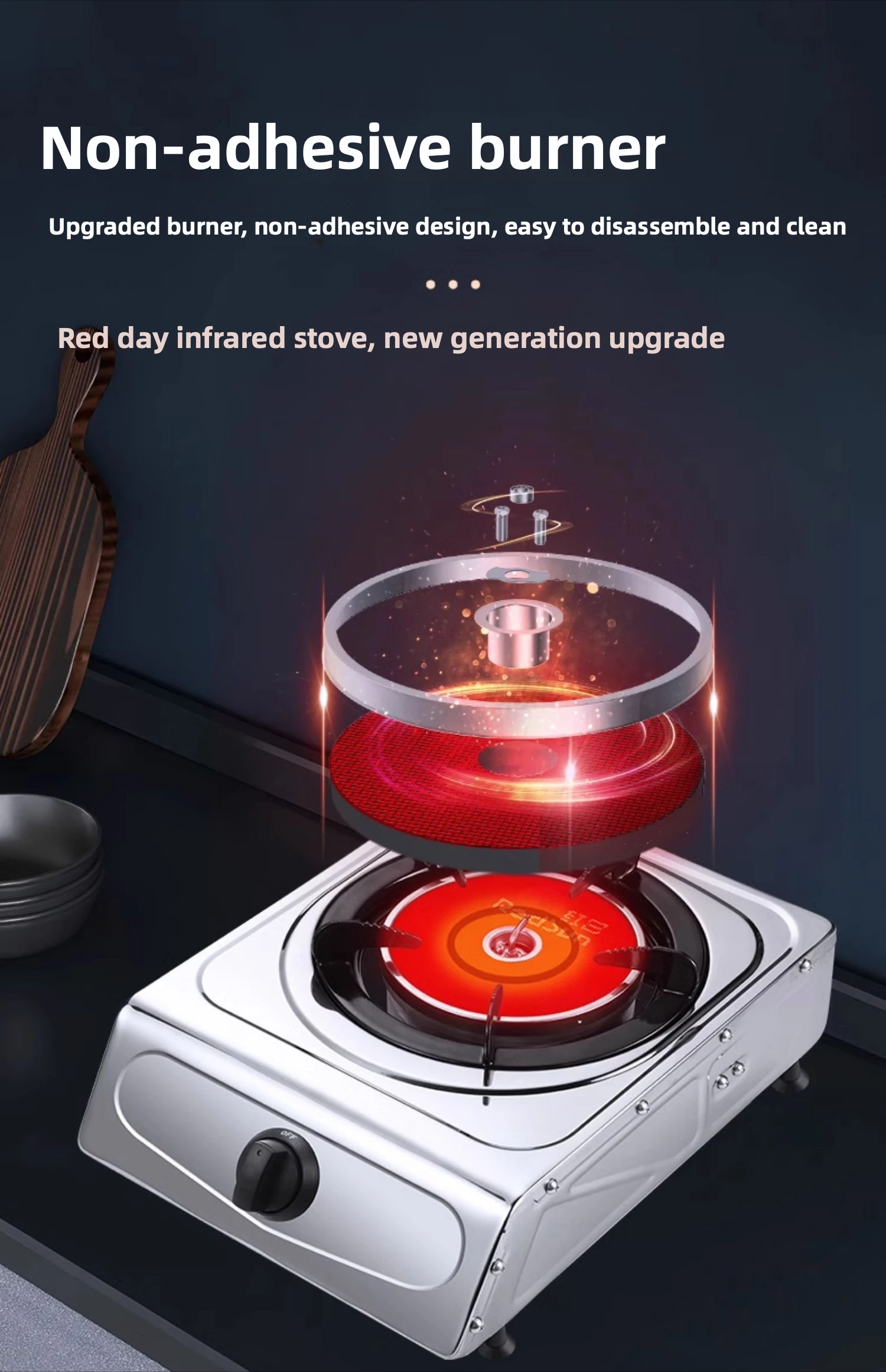 Heavy Fire Gas Stove, Far Infrared Single Burner, Stainless
