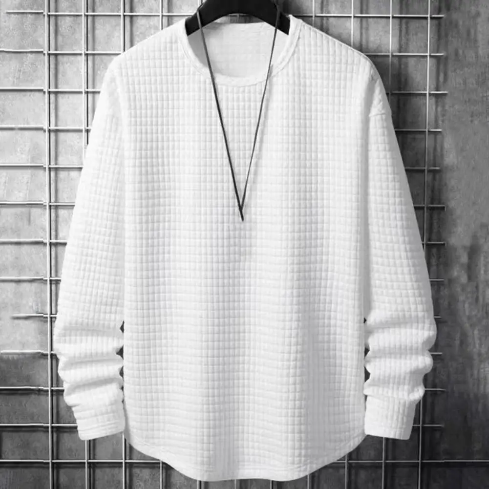 

Loose Sweatshirt Cozy Men's Waffle Texture Sweatshirt Warm Loose Fit Pullover for Fall/winter Sports Mid Length Solid Color Men