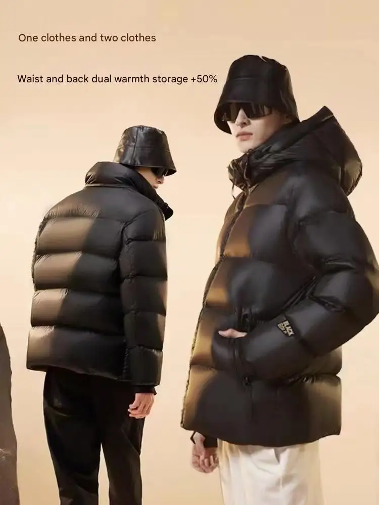 Black and gold loose coat high quality white duck down wash-free down jacket for men and women couples short thickened