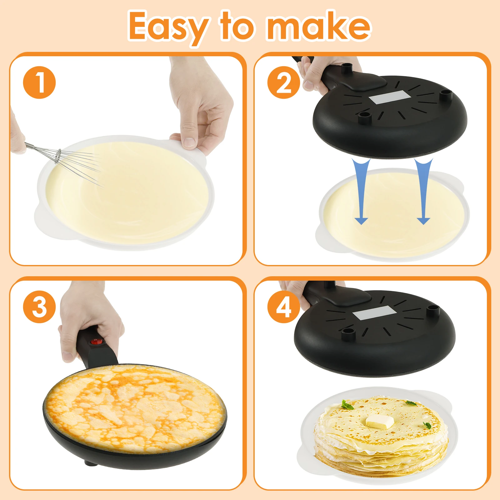 Electric Crepe Maker 8 Inches Portable Crepe Maker Machine with Nonstick Coating Multifunctional Pancake Pan Pancakes Making