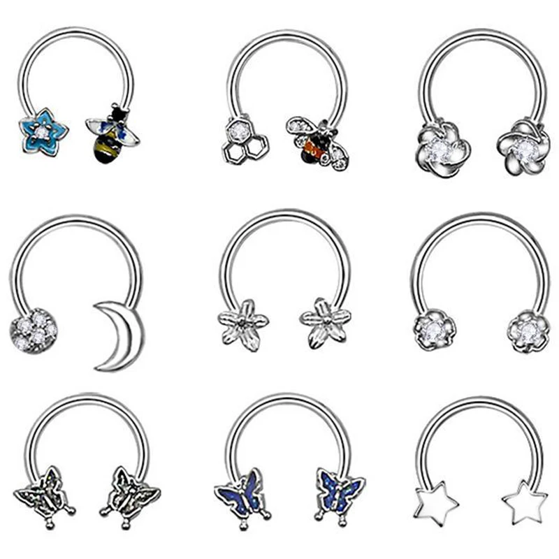 Horseshoe Ring Nose Ring Hinged Segment Septum Piercing Clicker Hoop Ear Cartilage Earrings Helix Body Jewelry