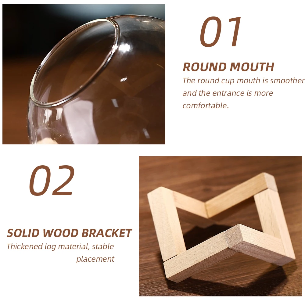 Cocktail Glass Cup With Wood Stand Creative Bar Drinkware Tumbler