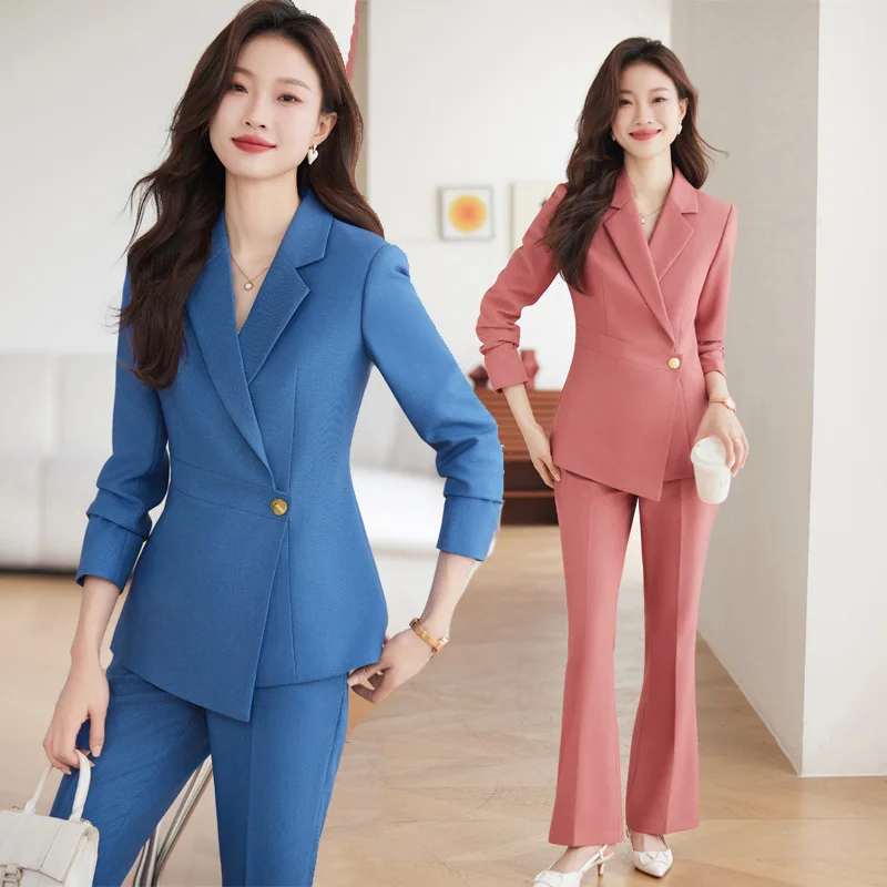 

Pink Suit Female Spring and Autumn Business Wear Temperament Goddess Style Senior Sense Host Formal Suit Work Clothes Suit