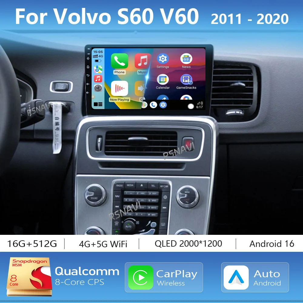 Android 16 Carplay Auto 2K Bildschirm Autoradio Multimedia-Player für Volvo S60 V60 2011 - 2020 Head Unit 360 2Din Autoradio Stereo