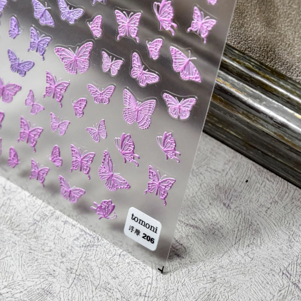5D New Craft Butterfly Nail Art Sticker Ultra-thin Slider Decoration Transparent Decals Black/White/Pink Self Adhesive Sticker
